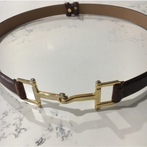 Italian Embossed croco brown, gold belt size:S/M - Picture 1 of 16